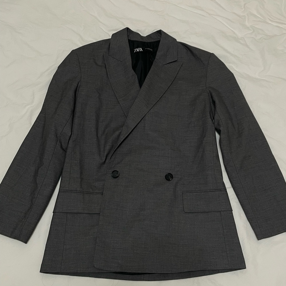 Zara Gray Double-Breasted Blazer